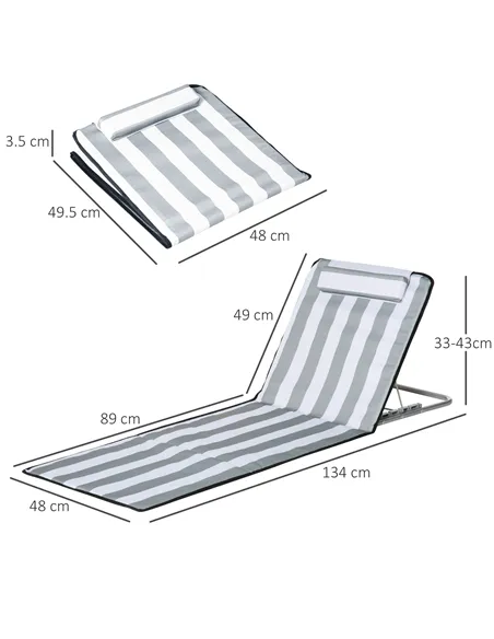 Outsunny Set of 2 Foldable Garden Beach Chair Mat Lightweight Outdoor Sun Lounger Seats Adjustable Back Metal Frame PE Fabric He