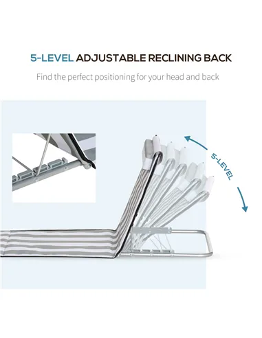 Outsunny Set of 2 Foldable Garden Beach Chair Mat Lightweight Outdoor Sun Lounger Seats Adjustable Back Metal Frame PE Fabric He