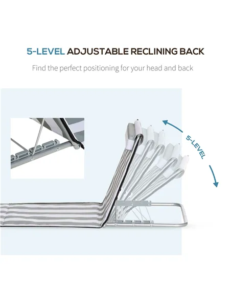 Outsunny Set of 2 Foldable Garden Beach Chair Mat Lightweight Outdoor Sun Lounger Seats Adjustable Back Metal Frame PE Fabric He