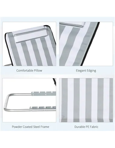 Outsunny Set of 2 Foldable Garden Beach Chair Mat Lightweight Outdoor Sun Lounger Seats Adjustable Back Metal Frame PE Fabric He