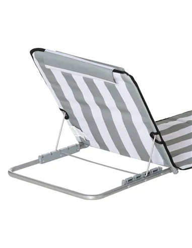 Outsunny Set of 2 Foldable Garden Beach Chair Mat Lightweight Outdoor Sun Lounger Seats Adjustable Back Metal Frame PE Fabric He