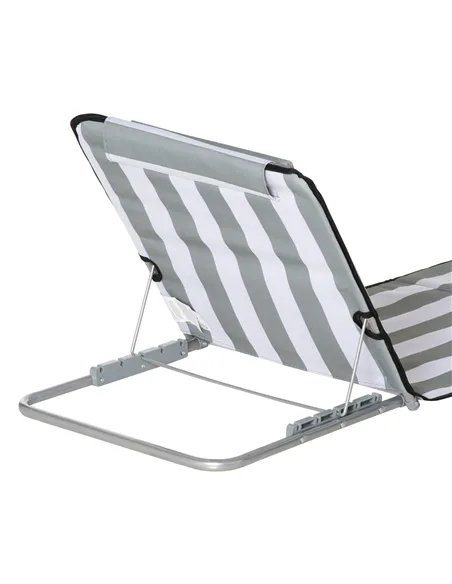 Outsunny Set of 2 Foldable Garden Beach Chair Mat Lightweight Outdoor Sun Lounger Seats Adjustable Back Metal Frame PE Fabric He