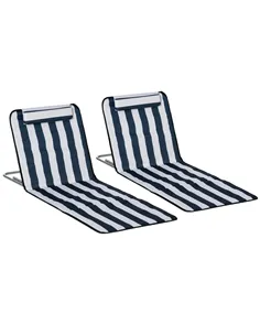 Outsunny Set of 2 Foldable Garden Beach Chair Mat Lightweight Outdoor Sun Lounger Seats Adjustable Back Metal Frame PE Fabric He
