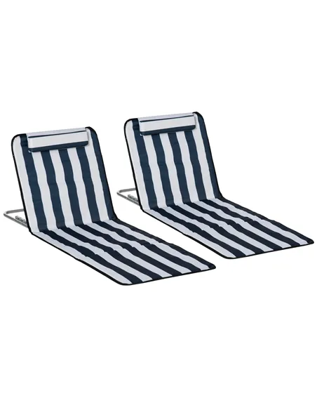 Outsunny Set of 2 Foldable Garden Beach Chair Mat Lightweight Outdoor Sun Lounger Seats Adjustable Back Metal Frame PE Fabric He