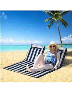 Outsunny Set of 2 Foldable Garden Beach Chair Mat Lightweight Outdoor Sun Lounger Seats Adjustable Back Metal Frame PE Fabric He 2