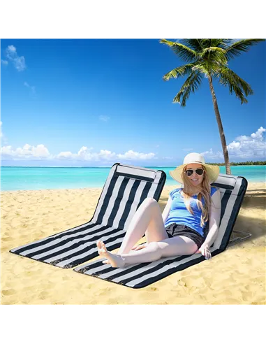 Outsunny Set of 2 Foldable Garden Beach Chair Mat Lightweight Outdoor Sun Lounger Seats Adjustable Back Metal Frame PE Fabric He