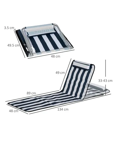 Outsunny Set of 2 Foldable Garden Beach Chair Mat Lightweight Outdoor Sun Lounger Seats Adjustable Back Metal Frame PE Fabric He