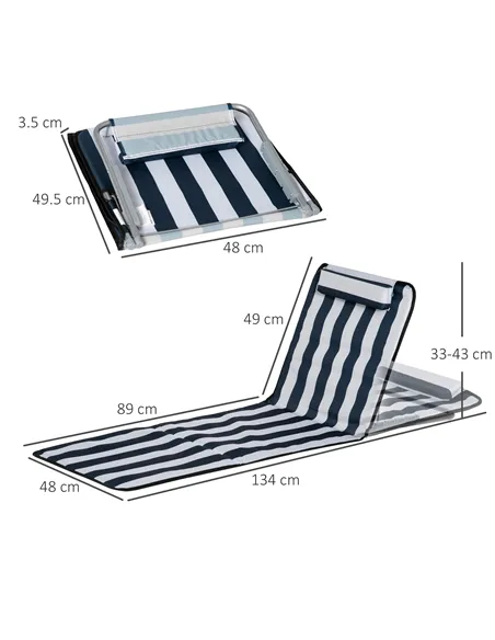 Outsunny Set of 2 Foldable Garden Beach Chair Mat Lightweight Outdoor Sun Lounger Seats Adjustable Back Metal Frame PE Fabric He