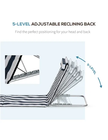 Outsunny Set of 2 Foldable Garden Beach Chair Mat Lightweight Outdoor Sun Lounger Seats Adjustable Back Metal Frame PE Fabric He