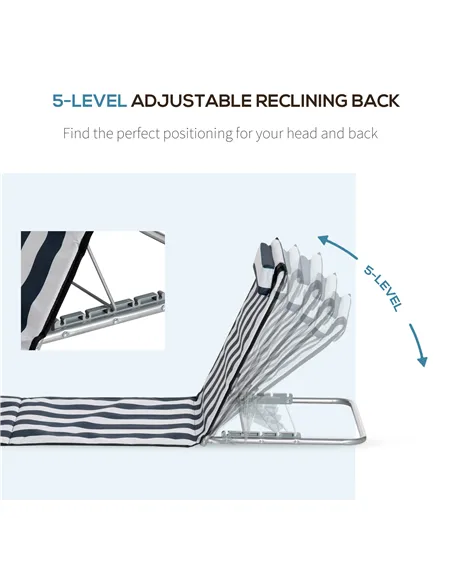 Outsunny Set of 2 Foldable Garden Beach Chair Mat Lightweight Outdoor Sun Lounger Seats Adjustable Back Metal Frame PE Fabric He