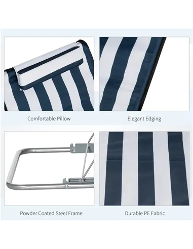 Outsunny Set of 2 Foldable Garden Beach Chair Mat Lightweight Outdoor Sun Lounger Seats Adjustable Back Metal Frame PE Fabric He