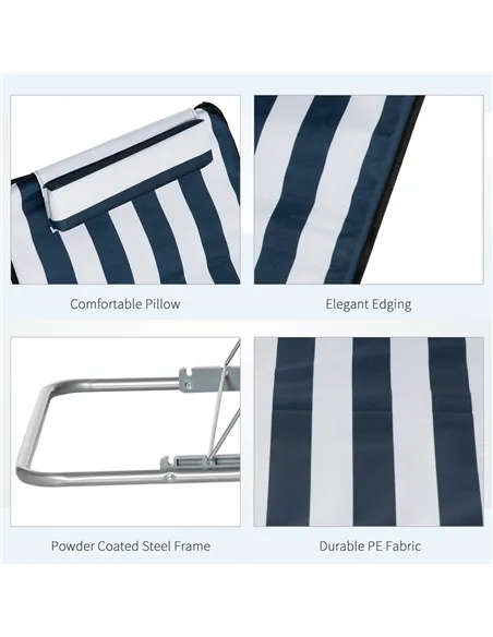 Outsunny Set of 2 Foldable Garden Beach Chair Mat Lightweight Outdoor Sun Lounger Seats Adjustable Back Metal Frame PE Fabric He