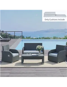 Outsunny 3 PCs Outdoor Seat Cushion for Rattan Furniture, Garden Furniture Cushions, Grey 2