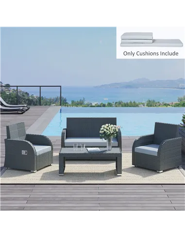 Outsunny 3 PCs Outdoor Seat Cushion for Rattan Furniture, Garden Furniture Cushions, Grey