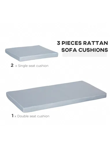 Outsunny 3 PCs Outdoor Seat Cushion for Rattan Furniture, Garden Furniture Cushions, Grey