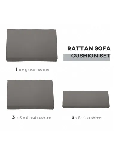 Outsunny Outdoor Cushion Pad Set for Rattan Furniture, 7 Piece Garden Furniture Cushions ONLY, Grey