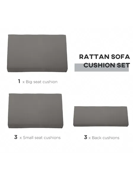Outsunny Outdoor Cushion Pad Set for Rattan Furniture, 7 Piece Garden Furniture Cushions ONLY, Grey