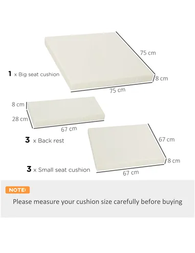 Outsunny Outdoor Cushion Pad Set for Rattan Furniture, 7 Piece Garden Furniture Cushions ONLY, Cream