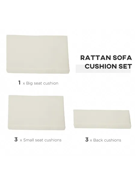 Outsunny Outdoor Cushion Pad Set for Rattan Furniture, 7 Piece Garden Furniture Cushions ONLY, Cream