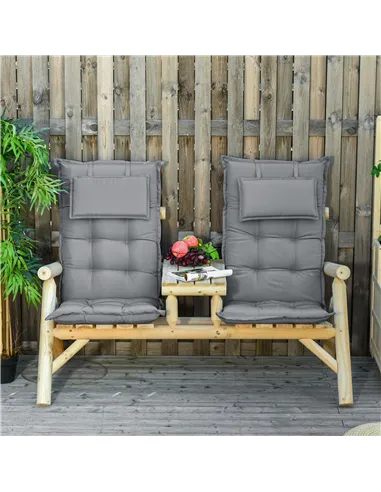 Outsunny Set of 2 Outdoor Chair Cushions, High Back Padded Patio Chair with Pillow for Indoor and Outdoor Use, Dark Grey