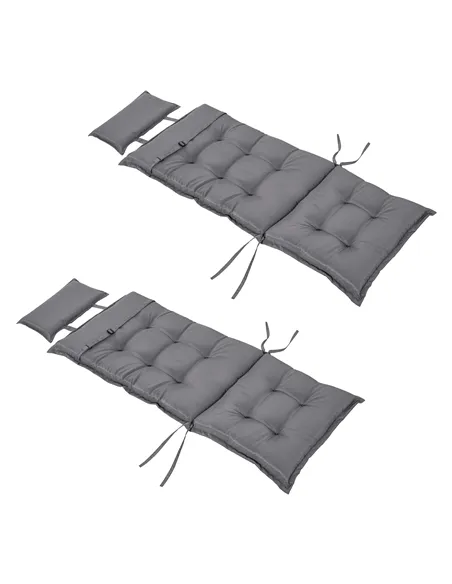 Outsunny Set of 2 Outdoor Chair Cushions, High Back Padded Patio Chair with Pillow for Indoor and Outdoor Use, Dark Grey