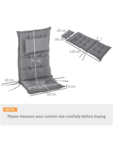 Outsunny Set of 2 Outdoor Chair Cushions, High Back Padded Patio Chair with Pillow for Indoor and Outdoor Use, Dark Grey