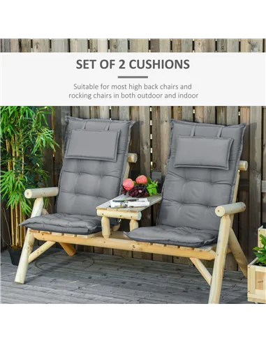Outsunny Set of 2 Outdoor Chair Cushions, High Back Padded Patio Chair with Pillow for Indoor and Outdoor Use, Dark Grey