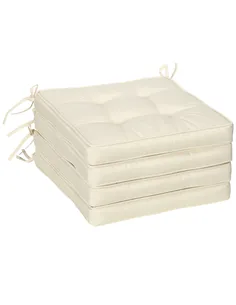 Outsunny Set of 4 Garden Seat Cushion with Ties, 42 x 42cm Replacement Dining Chair Seat Pad, Cream White