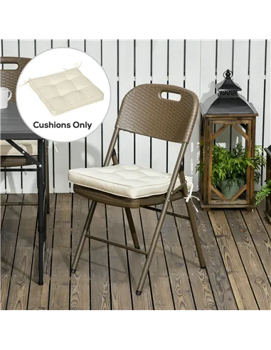 Outsunny Set of 4 Garden Seat Cushion with Ties, 42 x 42cm Replacement Dining Chair Seat Pad, Cream White