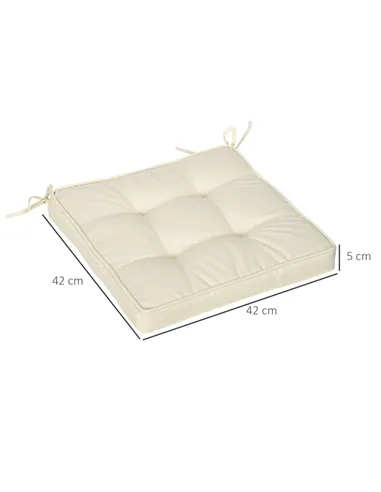 Outsunny Set of 4 Garden Seat Cushion with Ties, 42 x 42cm Replacement Dining Chair Seat Pad, Cream White