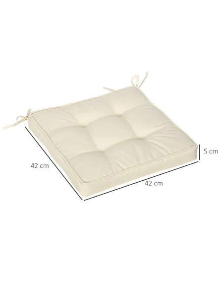 Outsunny Set of 4 Garden Seat Cushion with Ties, 42 x 42cm Replacement Dining Chair Seat Pad, Cream White