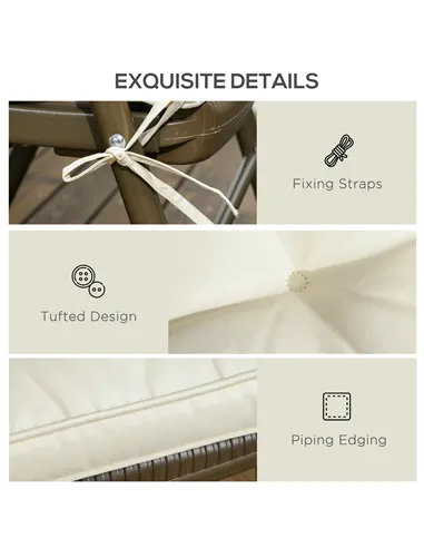 Outsunny Set of 4 Garden Seat Cushion with Ties, 42 x 42cm Replacement Dining Chair Seat Pad, Cream White