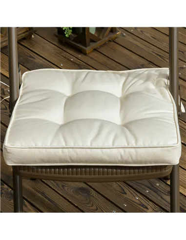 Outsunny Set of 4 Garden Seat Cushion with Ties, 42 x 42cm Replacement Dining Chair Seat Pad, Cream White