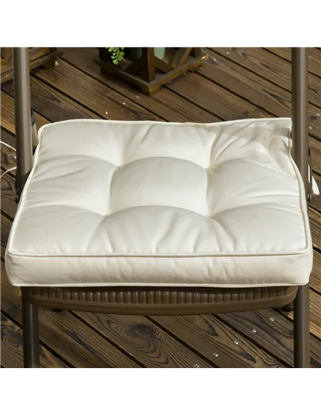 Outsunny Set of 4 Garden Seat Cushion with Ties, 42 x 42cm Replacement Dining Chair Seat Pad, Cream White