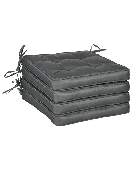 Outsunny Set of 4 Garden Seat Cushion with Ties, 42 x 42cm Replacement Dining Chair Seat Pad, Grey