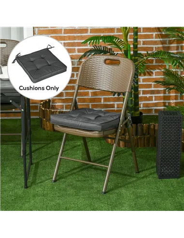 Outsunny Set of 4 Garden Seat Cushion with Ties, 42 x 42cm Replacement Dining Chair Seat Pad, Grey