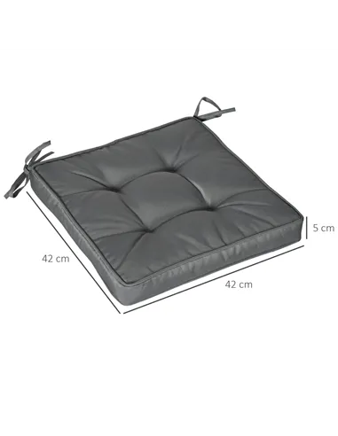 Outsunny Set of 4 Garden Seat Cushion with Ties, 42 x 42cm Replacement Dining Chair Seat Pad, Grey