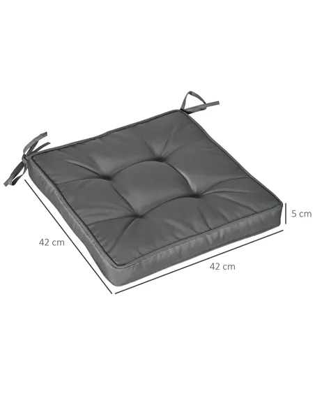 Outsunny Set of 4 Garden Seat Cushion with Ties, 42 x 42cm Replacement Dining Chair Seat Pad, Grey