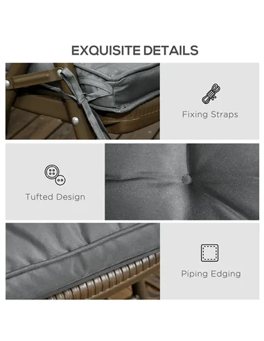 Outsunny Set of 4 Garden Seat Cushion with Ties, 42 x 42cm Replacement Dining Chair Seat Pad, Grey