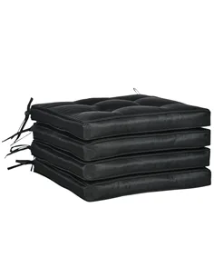 Outsunny Set of 4 Garden Seat Cushion with Ties, 42 x 42cm Replacement Dining Chair Seat Pad, Black