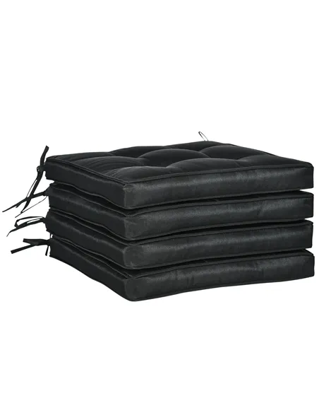 Outsunny Set of 4 Garden Seat Cushion with Ties, 42 x 42cm Replacement Dining Chair Seat Pad, Black