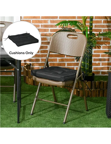 Outsunny Set of 4 Garden Seat Cushion with Ties, 42 x 42cm Replacement Dining Chair Seat Pad, Black