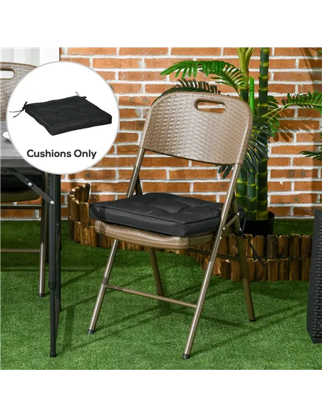 Outsunny Set of 4 Garden Seat Cushion with Ties, 42 x 42cm Replacement Dining Chair Seat Pad, Black