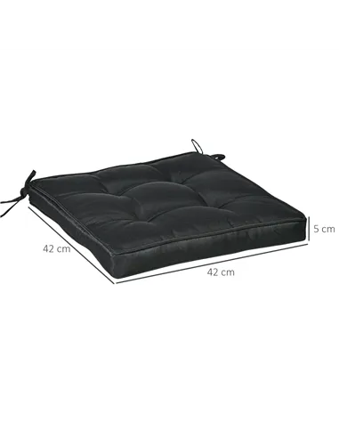 Outsunny Set of 4 Garden Seat Cushion with Ties, 42 x 42cm Replacement Dining Chair Seat Pad, Black