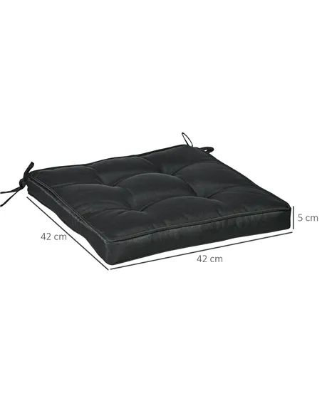 Outsunny Set of 4 Garden Seat Cushion with Ties, 42 x 42cm Replacement Dining Chair Seat Pad, Black