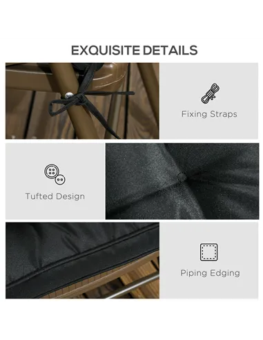 Outsunny Set of 4 Garden Seat Cushion with Ties, 42 x 42cm Replacement Dining Chair Seat Pad, Black