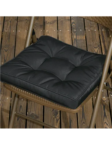 Outsunny Set of 4 Garden Seat Cushion with Ties, 42 x 42cm Replacement Dining Chair Seat Pad, Black