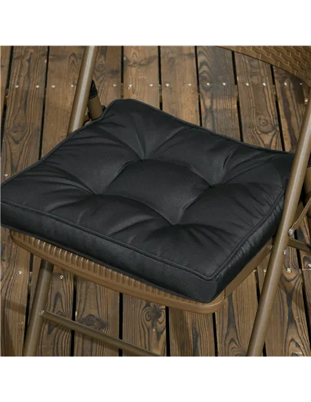 Outsunny Set of 4 Garden Seat Cushion with Ties, 42 x 42cm Replacement Dining Chair Seat Pad, Black