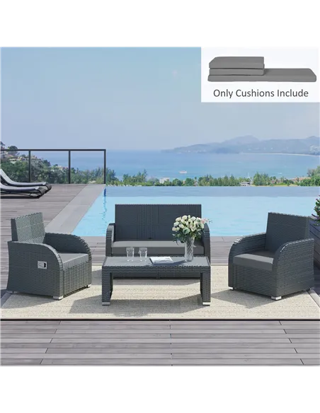 Outsunny Outdoor Seat Cushion Pads for Rattan Furniture, 3 PCs Garden Furniture Cushions, Dark Grey