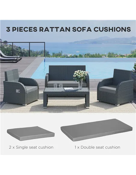 Outsunny Outdoor Seat Cushion Pads for Rattan Furniture, 3 PCs Garden Furniture Cushions, Dark Grey